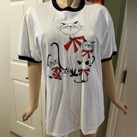 Feisty Cats All Dressed Up Black and White Ringer T-Shirt - Picture 4 of 5